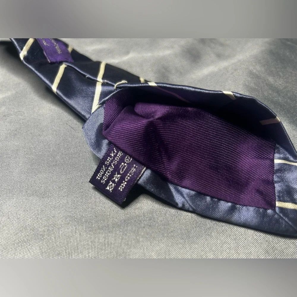 Men’s Ralph Lauren Purple Label White Striped Silk Italy Designer Tie - Picture 3 of 6